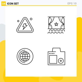 4 User Interface Line Pack of modern Signs and Symbols of combustible premiere highly debut world Editable Vector Design Elements