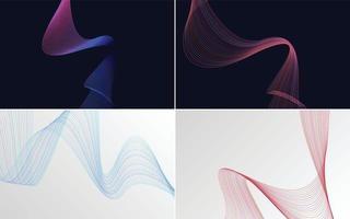 Set of 4 geometric wave pattern background Abstract waving line vector