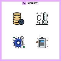 Set of 4 Modern UI Icons Symbols Signs for hosting repair web summer document Editable Vector Design Elements