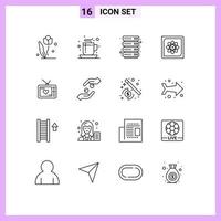 Editable Vector Line Pack of 16 Simple Outlines of television data tea computing computation Editable Vector Design Elements