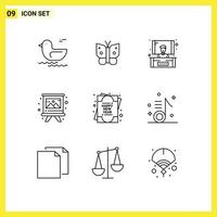 Set of 9 Modern UI Icons Symbols Signs for audio greeting card presentation card brush Editable Vector Design Elements