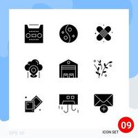 Mobile Interface Solid Glyph Set of 9 Pictograms of gps cloud women pin plaster Editable Vector Design Elements