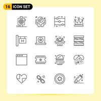 16 Universal Outlines Set for Web and Mobile Applications hotel sign empire party crown counting Editable Vector Design Elements