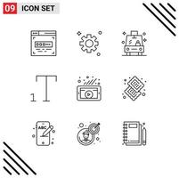 Group of 9 Outlines Signs and Symbols for cookie social network vehicle video marketing Editable Vector Design Elements