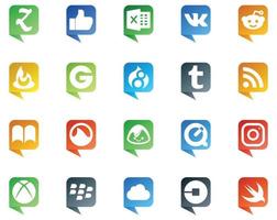 20 logotipos de estilo de burbuja de diálogo de redes sociales como icloud xbox tumblr instagram basecamp vector