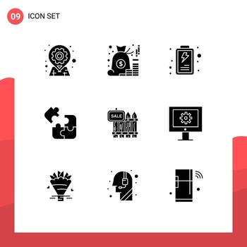 Modern Set of 9 Solid Glyphs Pictograph of square logic money game user Editable Vector Design Elements