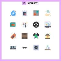 paquete de 16 signos y símbolos modernos de colores planos para medios de impresión web, como mantener ganancias de ingresos de diamantes, generar un paquete editable de elementos de diseño de vectores creativos