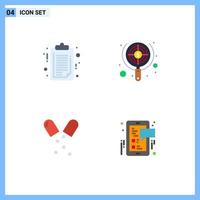 User Interface Pack of 4 Basic Flat Icons of document antibiotics clip board target healthcare Editable Vector Design Elements