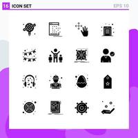 Stock Vector Icon Pack of 16 Line Signs and Symbols for pin code mobile record code hold Editable Vector Design Elements
