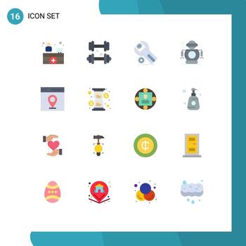 conjunto de pictogramas de 16 colores planos simples de la aplicación de robot de interfaz paquete editable humano robótico de elementos de diseño de vectores creativos