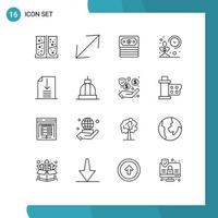 Universal Icon Symbols Group of 16 Modern Outlines of page down dollar smart garden Editable Vector Design Elements