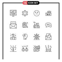 Group of 16 Outlines Signs and Symbols for communication service ui wifi sad Editable Vector Design Elements