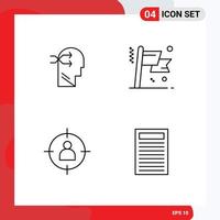 Editable Vector Line Pack of 4 Simple Filledline Flat Colors of mental chang man thinking flag target Editable Vector Design Elements