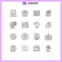 paquete de iconos de vector de stock de 16 signos y símbolos de línea para pago de datos codificación dinero dólar elementos de diseño de vector editables