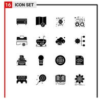 Universal Icon Symbols Group of 16 Modern Solid Glyphs of drink tools science toolbox construction Editable Vector Design Elements