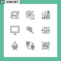 Group of 9 Modern Outlines Set for circular saw tv growth television appliances Editable Vector Design Elements