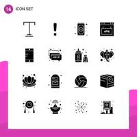 Group of 16 Modern Solid Glyphs Set for mobile page pray interface browser Editable Vector Design Elements