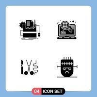 Set of 4 Modern UI Icons Symbols Signs for type writer instruments paper marketing tools Editable Vector Design Elements