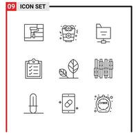 Pictogram Set of 9 Simple Outlines of nature environment folder eco tasks Editable Vector Design Elements