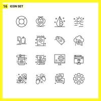 Universal Icon Symbols Group of 16 Modern Outlines of kitchen sunrise design sun sky Editable Vector Design Elements