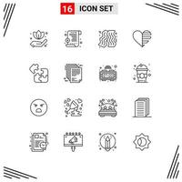 Mobile Interface Outline Set of 16 Pictograms of square logic heart game gift Editable Vector Design Elements