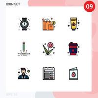 Set of 9 Modern UI Icons Symbols Signs for flower flora lotus draw pen Editable Vector Design Elements