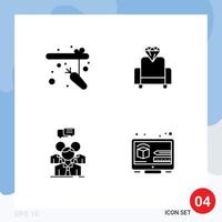 Pack of 4 creative Solid Glyphs of fishing people cinema group creative Editable Vector Design Elements