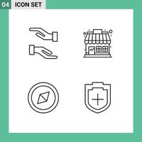 Group of 4 Filledline Flat Colors Signs and Symbols for care plus market store shield Editable Vector Design Elements