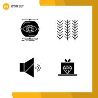 Solid Glyph Pack of 4 Universal Symbols of visualize mute monitoring food volume Editable Vector Design Elements