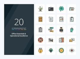 20 Office Essentials And Operational Exellence line Filled icon for presentation vector