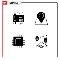 conjunto de pictogramas de 4 glifos sólidos simples de elementos de diseño vectorial editables de energía limpia de chip de ubicación de dispositivo de comunicación vector