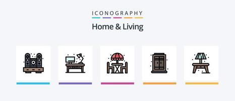 Home And Living Line Filled 5 Icon Pack Including living. watch. home. time. home. Creative Icons Design vector