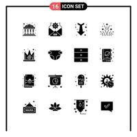 Pack of 16 Modern Solid Glyphs Signs and Symbols for Web Print Media such as king crown full best love Editable Vector Design Elements