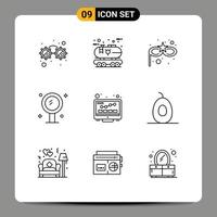 Outline Pack of 9 Universal Symbols of monitor reflection carnival mask mirror beauty Editable Vector Design Elements