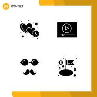 Stock Vector Icon Pack of 4 Line Signs and Symbols for clock avatar time play glasses Editable Vector Design Elements