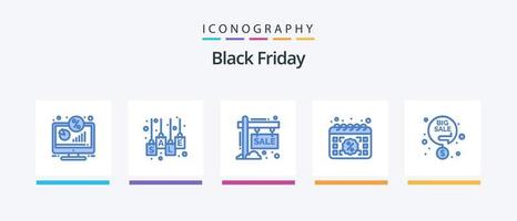 Black Friday Blue 5 Icon Pack Including date. buy. sale label. season. sale. Creative Icons Design vector