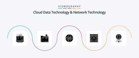 paquete de iconos de glifo 5 de tecnología de datos en la nube y tecnología de red que incluye Internet. error. mundo . codificación expediente vector