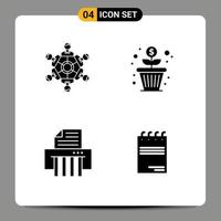 Pack of 4 creative Solid Glyphs of cooperation device games growth shredder Editable Vector Design Elements