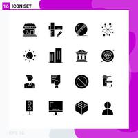 Modern Set of 16 Solid Glyphs and symbols such as architecture beach cricket sun light Editable Vector Design Elements