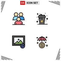 Universal Icon Symbols Group of 4 Modern Filledline Flat Colors of business relax group coffee photo Editable Vector Design Elements