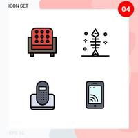 4 User Interface Filledline Flat Color Pack of modern Signs and Symbols of furniture communication sofa halloween device Editable Vector Design Elements