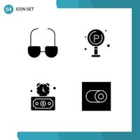 Pack of 4 Modern Solid Glyphs Signs and Symbols for Web Print Media such as glasses fast city board settings Editable Vector Design Elements