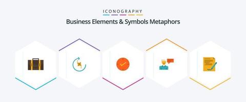 Elementos comerciales y metáforas de símbolos Paquete de 25 íconos planos que incluye conversación. surgir. articulación. mensaje. controlar vector