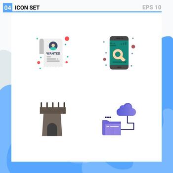 Group of 4 Flat Icons Signs and Symbols for institution sand app search folder Editable Vector Design Elements