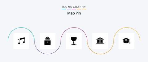 paquete de iconos de glifo 5 de pin de mapa que incluye . cerveza. graduación. gorra vector