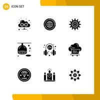 Editable Vector Line Pack of 9 Simple Solid Glyphs of citrus wheel statistics system gear Editable Vector Design Elements