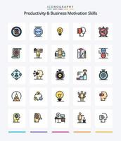 Creative Productivity And Business Motivation Skills 25 Line FIlled icon pack  Such As list. begin. work. inspirating. idea vector