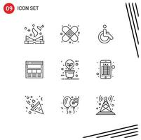 Set of 9 Vector Outlines on Grid for green web weelchair interface website Editable Vector Design Elements