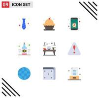 9 User Interface Flat Color Pack of modern Signs and Symbols of wine bottle dessert stop mobile Editable Vector Design Elements