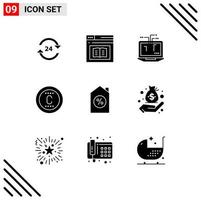 Pictogram Set of 9 Simple Solid Glyphs of protection hardware e laptop computer Editable Vector Design Elements